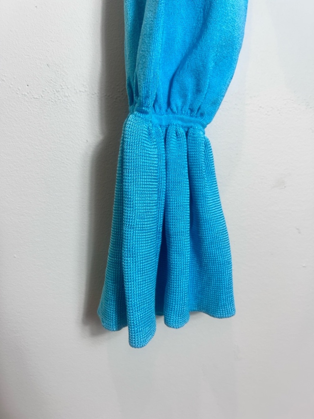 Cache Off-Shoulder Ruffle Silk Top in Turquoise - Picture 3 of 5